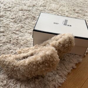 Steve Madden Curly Shearling Pointed Toe Heels in Cream